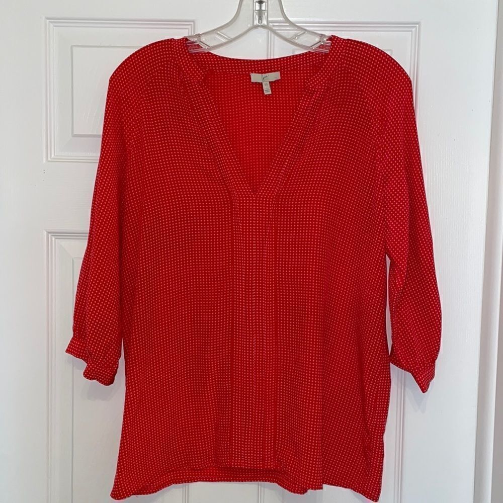 Joie Page Red & White Printed Silk Blouse